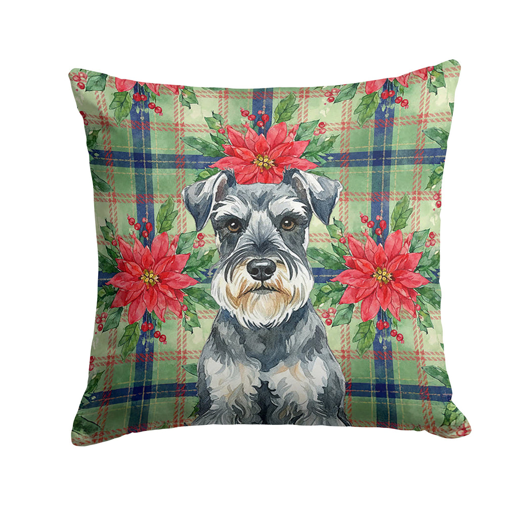 Schnauzer Christmas PoinsettIas Decorative Throw Pillow 18x18 Indoor Outdoor Accent Cushion, Fabric Cover with Insert for Sofa, Bed, Porch & Living Room