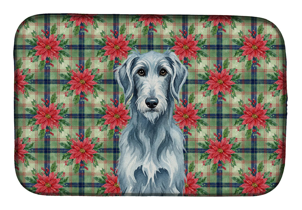 Blue-Gray Scottish Deerhound Christmas PoinsettIas Dish Drying Mat Absorbent Dish Drying Mat Pad for Kitchen Counter Dish Drainer Mat for Countertop, 14 x 21", Multicolor