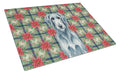 Blue-Gray Scottish Deerhound Christmas PoinsettIas Cutting Board Tempered Glass Kitchen Cutting Surface, Heat Resistant Chopping, Non-Slip Feet, Food Prep & Serving