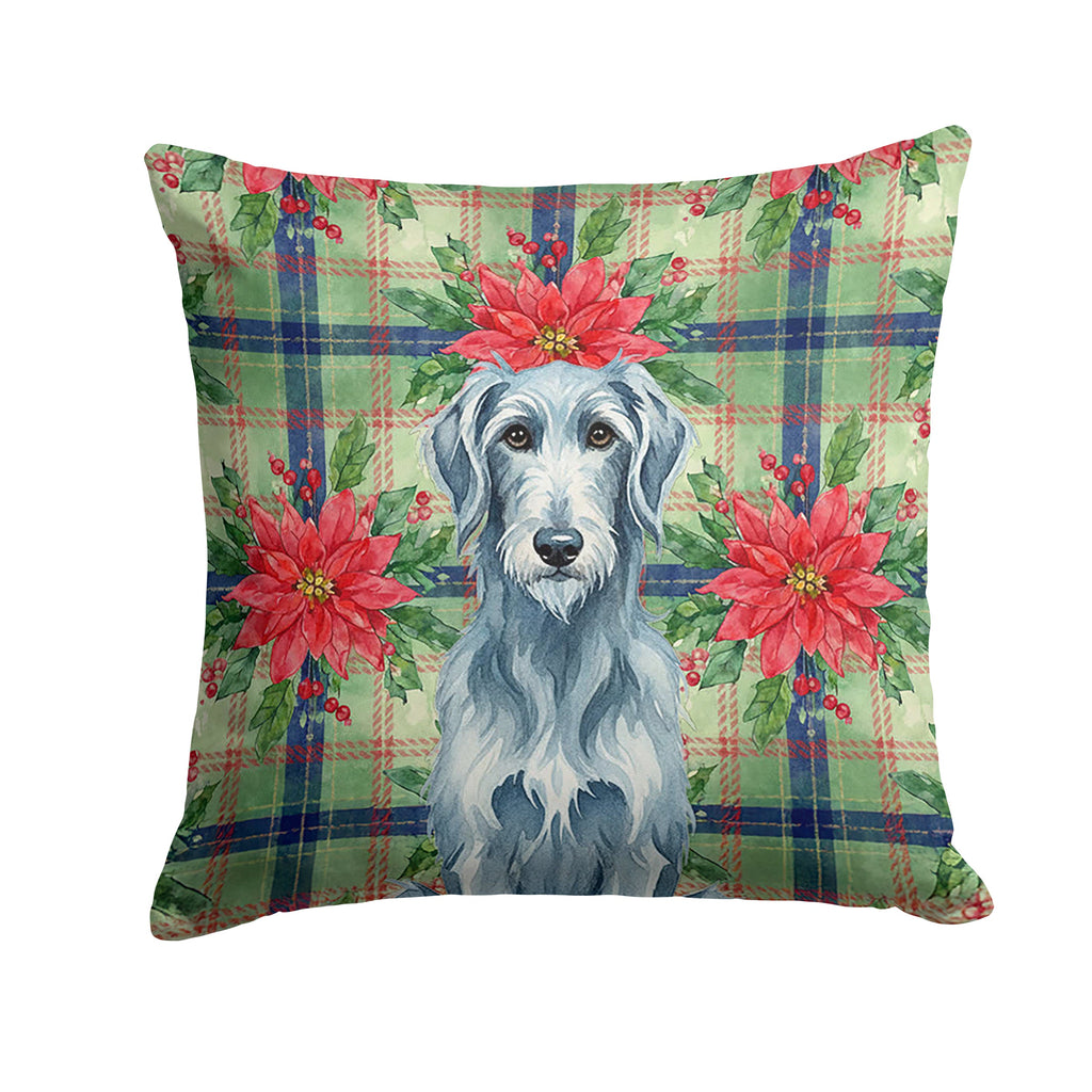 Blue-Gray Scottish Deerhound Christmas PoinsettIas Decorative Throw Pillow 14x14 Indoor Outdoor Accent Cushion, Fabric Cover with Insert for Sofa, Bed, Porch & Living Room