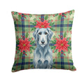 Blue-Gray Scottish Deerhound Christmas PoinsettIas Decorative Throw Pillow 14x14 Indoor Outdoor Accent Cushion, Fabric Cover with Insert for Sofa, Bed, Porch & Living Room