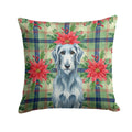 Blue-Gray Scottish Deerhound Christmas PoinsettIas Decorative Throw Pillow 18x18 Indoor Outdoor Accent Cushion, Fabric Cover with Insert for Sofa, Bed, Porch & Living Room