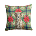 Brindle Scottish Deerhound Christmas PoinsettIas Decorative Throw Pillow 14x14 Indoor Outdoor Accent Cushion, Fabric Cover with Insert for Sofa, Bed, Porch & Living Room