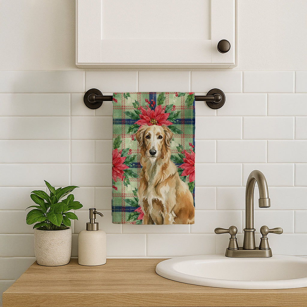 Wheaten Scottish Deerhound Christmas PoinsettIas Kitchen Towel Velour Plush Front and Cotton Loop Back Machine Washable