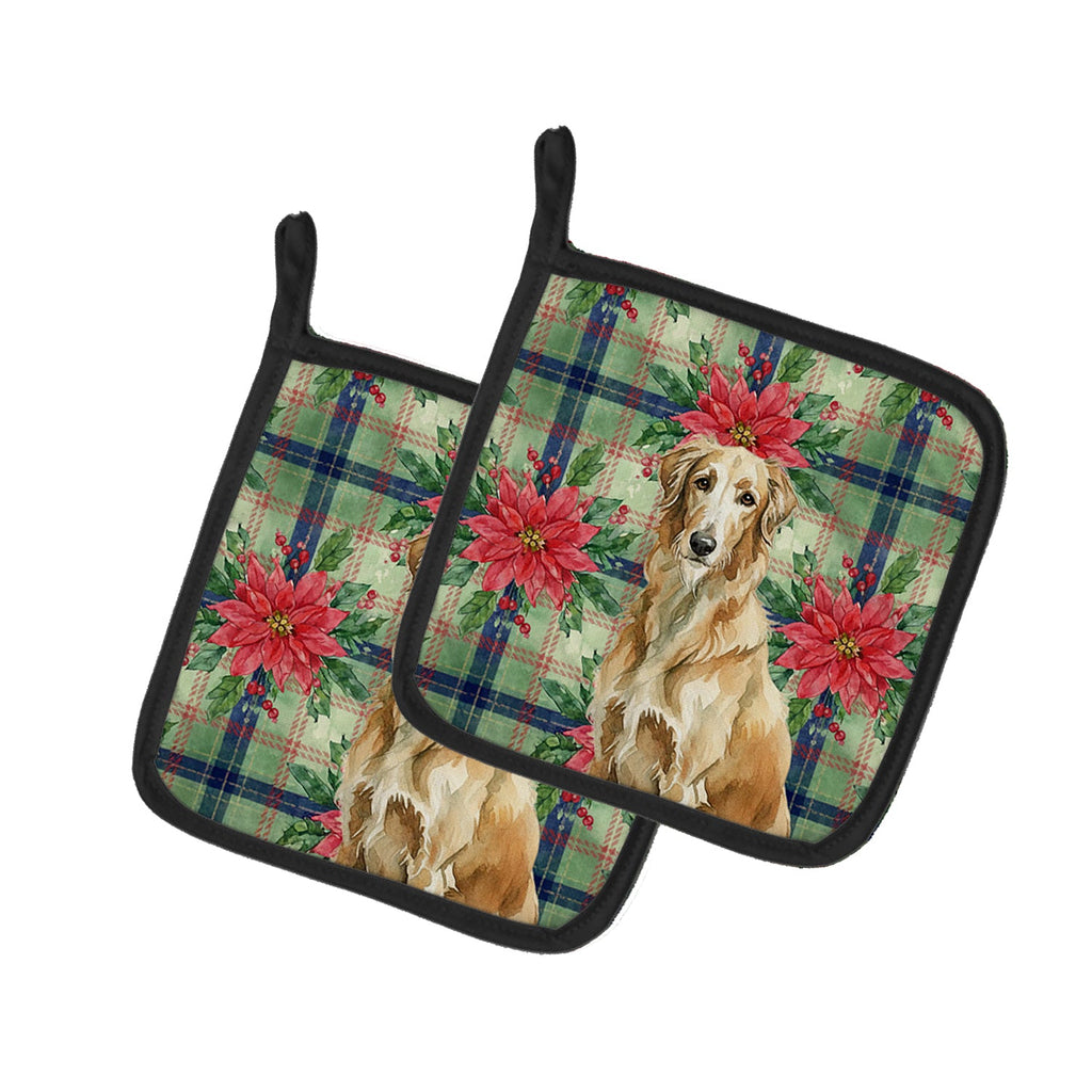 Wheaten Scottish Deerhound Christmas PoinsettIas Pot Holder Set of 2 Heat Resistant Quilted Hot Pads 7.5 x 7.5 Inch, Insulated Kitchen Trivets for Cooking & Baking