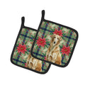 Wheaten Scottish Deerhound Christmas PoinsettIas Pot Holder Set of 2 Heat Resistant Quilted Hot Pads 7.5 x 7.5 Inch, Insulated Kitchen Trivets for Cooking & Baking