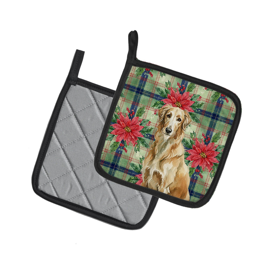Wheaten Scottish Deerhound Christmas PoinsettIas Pot Holder Set of 2 Heat Resistant Quilted Hot Pads 7.5 x 7.5 Inch, Insulated Kitchen Trivets for Cooking & Baking