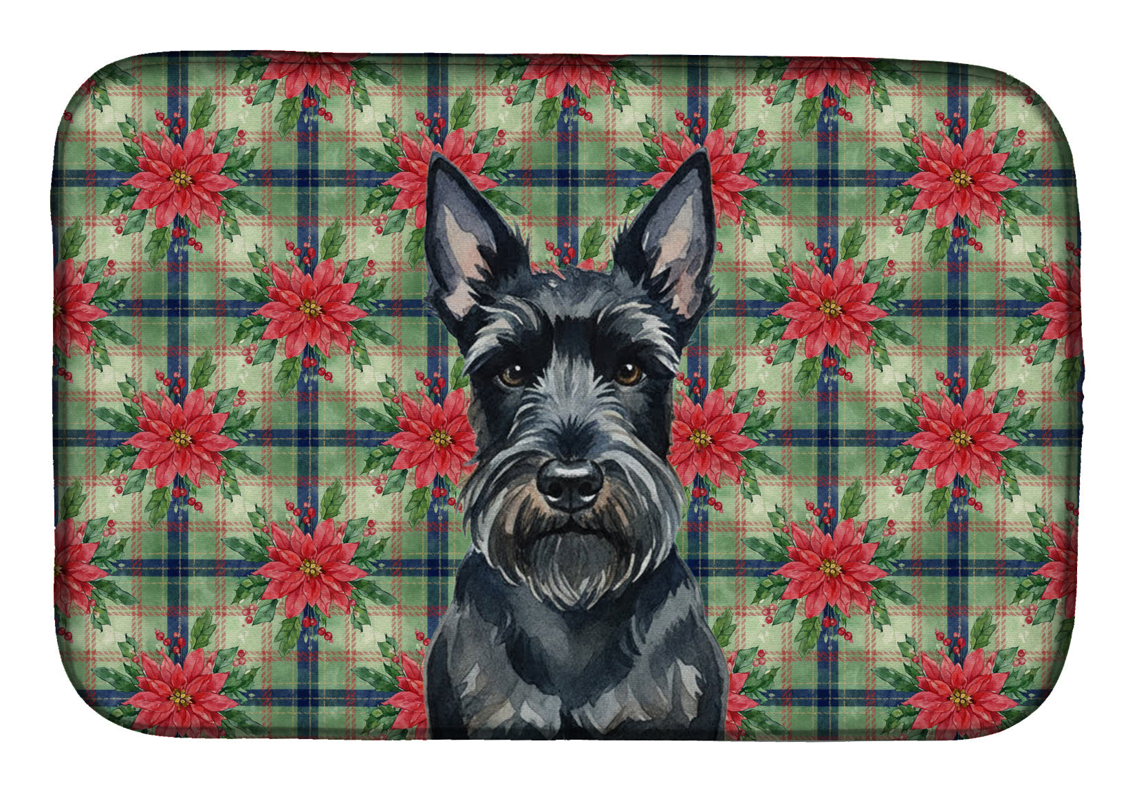 Scottish Terrier Christmas PoinsettIas Dish Drying Mat Absorbent Dish Drying Mat Pad for Kitchen Counter Dish Drainer Mat for Countertop, 14 x 21", Multicolor