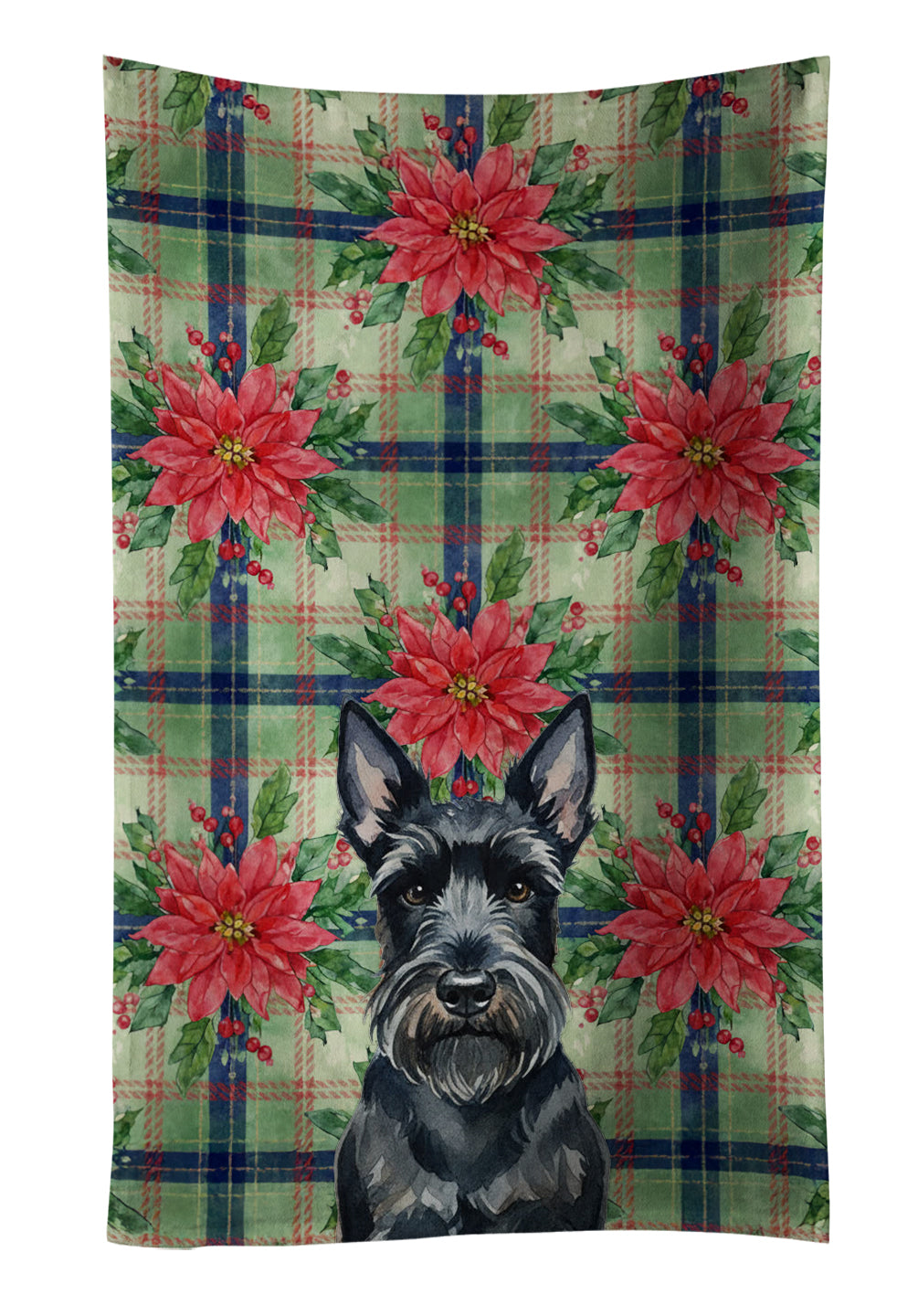 Scottish Terrier Christmas PoinsettIas Kitchen Towel Velour Plush Front and Cotton Loop Back Machine Washable
