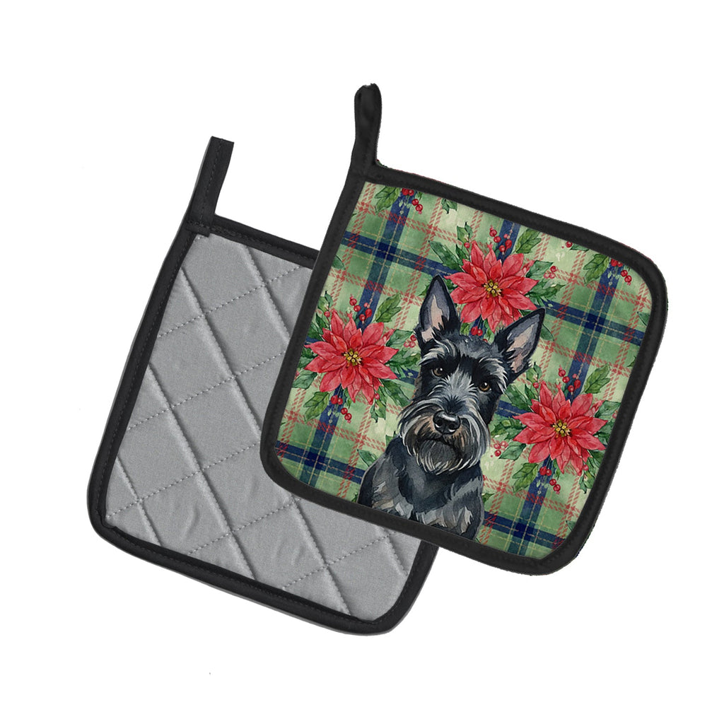 Scottish Terrier Christmas PoinsettIas Pot Holder Set of 2 Heat Resistant Quilted Hot Pads 7.5 x 7.5 Inch, Insulated Kitchen Trivets for Cooking & Baking
