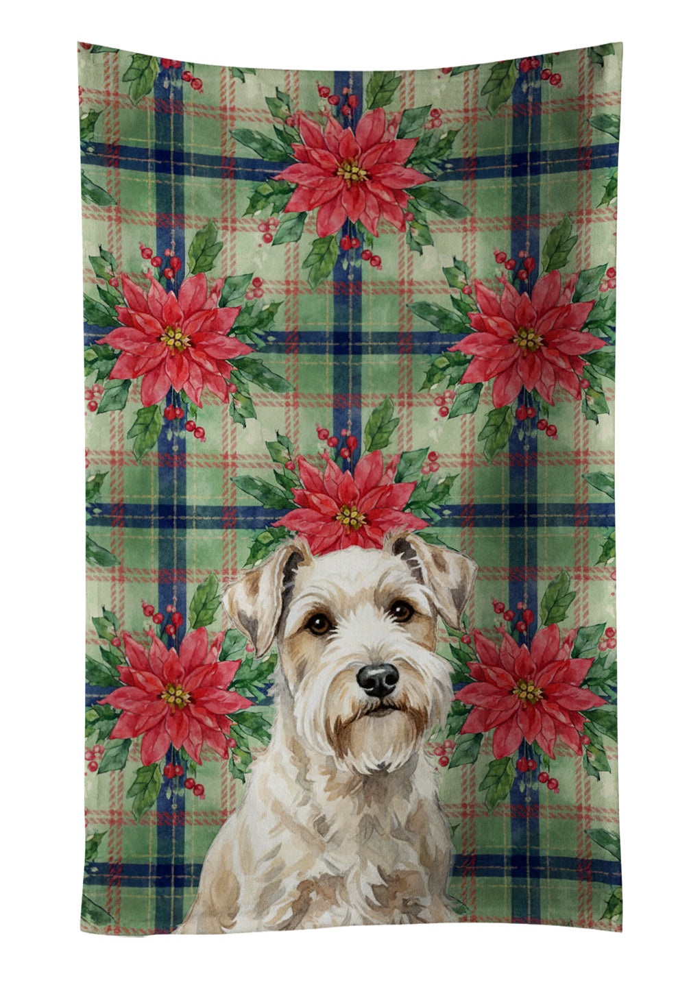 Sealyham Terrier Christmas PoinsettIas Kitchen Towel Velour Plush Front and Cotton Loop Back Machine Washable