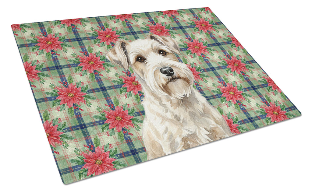Sealyham Terrier Christmas PoinsettIas Cutting Board Tempered Glass Kitchen Cutting Surface, Heat Resistant Chopping, Non-Slip Feet, Food Prep & Serving
