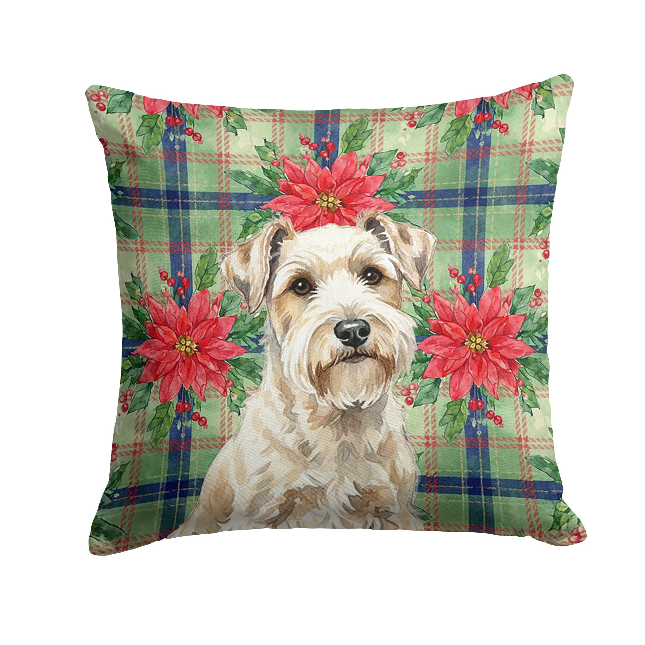 Sealyham Terrier Christmas PoinsettIas Decorative Throw Pillow 18x18 Indoor Outdoor Accent Cushion, Fabric Cover with Insert for Sofa, Bed, Porch & Living Room