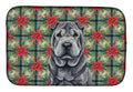 Black Shar Pei Christmas PoinsettIas Dish Drying Mat Absorbent Dish Drying Mat Pad for Kitchen Counter Dish Drainer Mat for Countertop, 14 x 21", Multicolor