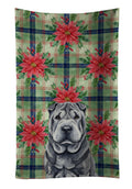 Black Shar Pei Christmas PoinsettIas Kitchen Towel Velour Plush Front and Cotton Loop Back Machine Washable