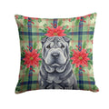 Black Shar Pei Christmas PoinsettIas Decorative Throw Pillow 14x14 Indoor Outdoor Accent Cushion, Fabric Cover with Insert for Sofa, Bed, Porch & Living Room