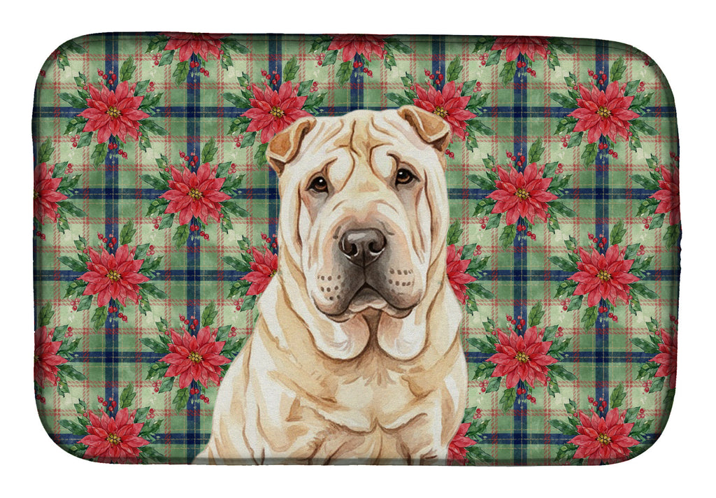 Shar Pei Christmas PoinsettIas Dish Drying Mat Absorbent Dish Drying Mat Pad for Kitchen Counter Dish Drainer Mat for Countertop, 14 x 21", Multicolor