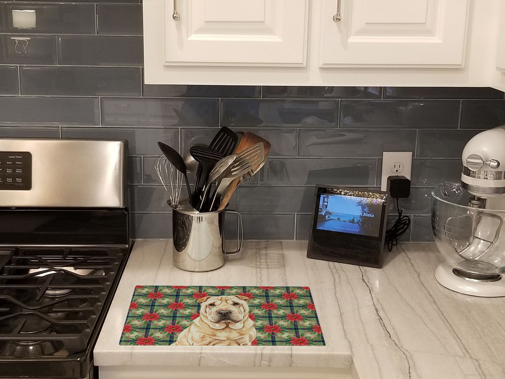 Shar Pei Christmas PoinsettIas Cutting Board Tempered Glass Kitchen Cutting Surface, Heat Resistant Chopping, Non-Slip Feet, Food Prep & Serving
