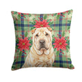 Shar Pei Christmas PoinsettIas Decorative Throw Pillow 18x18 Indoor Outdoor Accent Cushion, Fabric Cover with Insert for Sofa, Bed, Porch & Living Room