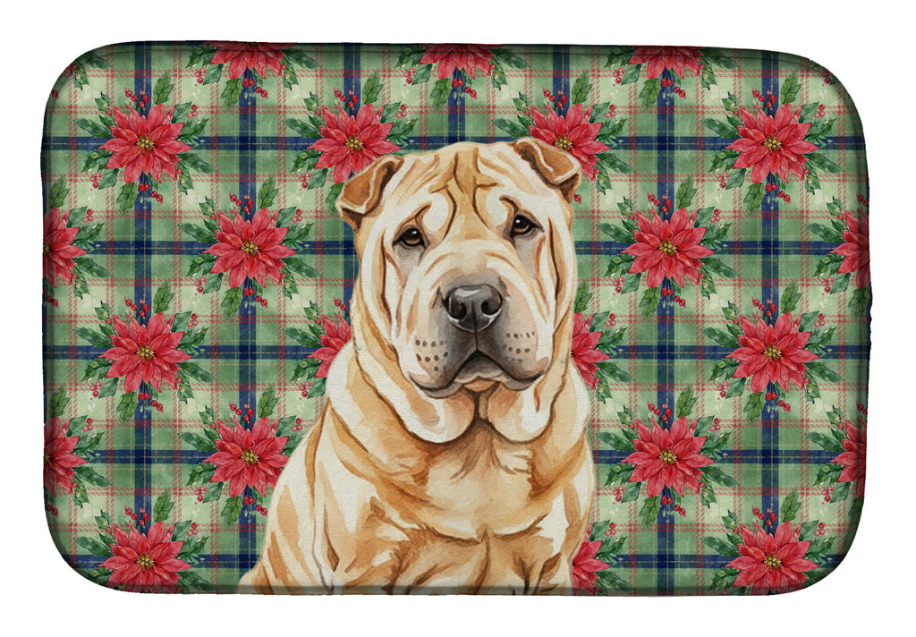 Red Shar Pei Christmas PoinsettIas Dish Drying Mat Absorbent Dish Drying Mat Pad for Kitchen Counter Dish Drainer Mat for Countertop, 14 x 21", Multicolor