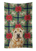 Red Shar Pei Christmas PoinsettIas Kitchen Towel Velour Plush Front and Cotton Loop Back Machine Washable