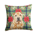 Red Shar Pei Christmas PoinsettIas Decorative Throw Pillow 14x14 Indoor Outdoor Accent Cushion, Fabric Cover with Insert for Sofa, Bed, Porch & Living Room