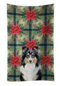 Tricolor Sheltie Christmas PoinsettIas Kitchen Towel Velour Plush Front and Cotton Loop Back Machine Washable