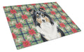 Tricolor Sheltie Christmas PoinsettIas Cutting Board Tempered Glass Kitchen Cutting Surface, Heat Resistant Chopping, Non-Slip Feet, Food Prep & Serving