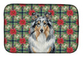 Blue Merle Sheltie Christmas PoinsettIas Dish Drying Mat Absorbent Dish Drying Mat Pad for Kitchen Counter Dish Drainer Mat for Countertop, 14 x 21", Multicolor