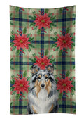 Blue Merle Sheltie Christmas PoinsettIas Kitchen Towel Velour Plush Front and Cotton Loop Back Machine Washable
