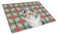 Blue Merle Sheltie Christmas PoinsettIas Cutting Board Tempered Glass Kitchen Cutting Surface, Heat Resistant Chopping, Non-Slip Feet, Food Prep & Serving