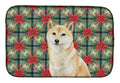 Cream Shiba Inu Christmas PoinsettIas Dish Drying Mat Absorbent Dish Drying Mat Pad for Kitchen Counter Dish Drainer Mat for Countertop, 14 x 21", Multicolor