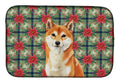 Red Shiba Inu Christmas PoinsettIas Dish Drying Mat Absorbent Dish Drying Mat Pad for Kitchen Counter Dish Drainer Mat for Countertop, 14 x 21", Multicolor