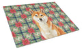 Red Shiba Inu Christmas PoinsettIas Cutting Board Tempered Glass Kitchen Cutting Surface, Heat Resistant Chopping, Non-Slip Feet, Food Prep & Serving