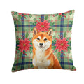 Red Shiba Inu Christmas PoinsettIas Decorative Throw Pillow 18x18 Indoor Outdoor Accent Cushion, Fabric Cover with Insert for Sofa, Bed, Porch & Living Room