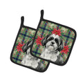 Black and White Shih Tzu Christmas PoinsettIas Pot Holder Set of 2 Heat Resistant Quilted Hot Pads 7.5 x 7.5 Inch, Insulated Kitchen Trivets for Cooking & Baking
