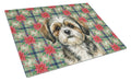 Brindle Shih Tzu Christmas PoinsettIas Cutting Board Tempered Glass Kitchen Cutting Surface, Heat Resistant Chopping, Non-Slip Feet, Food Prep & Serving
