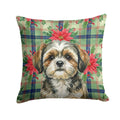 Brindle Shih Tzu Christmas PoinsettIas Decorative Throw Pillow 18x18 Indoor Outdoor Accent Cushion, Fabric Cover with Insert for Sofa, Bed, Porch & Living Room