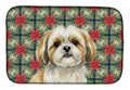 Gold and White Shih Tzu Christmas PoinsettIas Dish Drying Mat Absorbent Dish Drying Mat Pad for Kitchen Counter Dish Drainer Mat for Countertop, 14 x 21", Multicolor