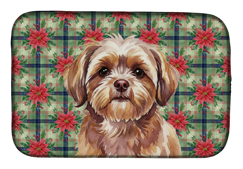 Liver Shih Tzu Christmas PoinsettIas Dish Drying Mat Absorbent Dish Drying Mat Pad for Kitchen Counter Dish Drainer Mat for Countertop, 14 x 21", Multicolor