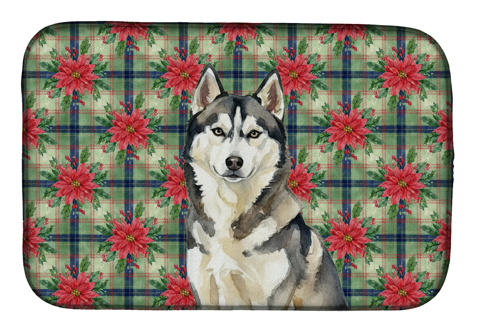 Agouti Siberian Husky Christmas PoinsettIas Dish Drying Mat Absorbent Dish Drying Mat Pad for Kitchen Counter Dish Drainer Mat for Countertop, 14 x 21", Multicolor