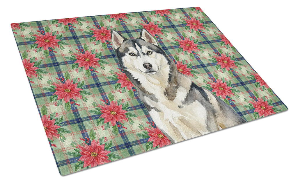 Agouti Siberian Husky Christmas PoinsettIas Cutting Board Tempered Glass Kitchen Cutting Surface, Heat Resistant Chopping, Non-Slip Feet, Food Prep & Serving