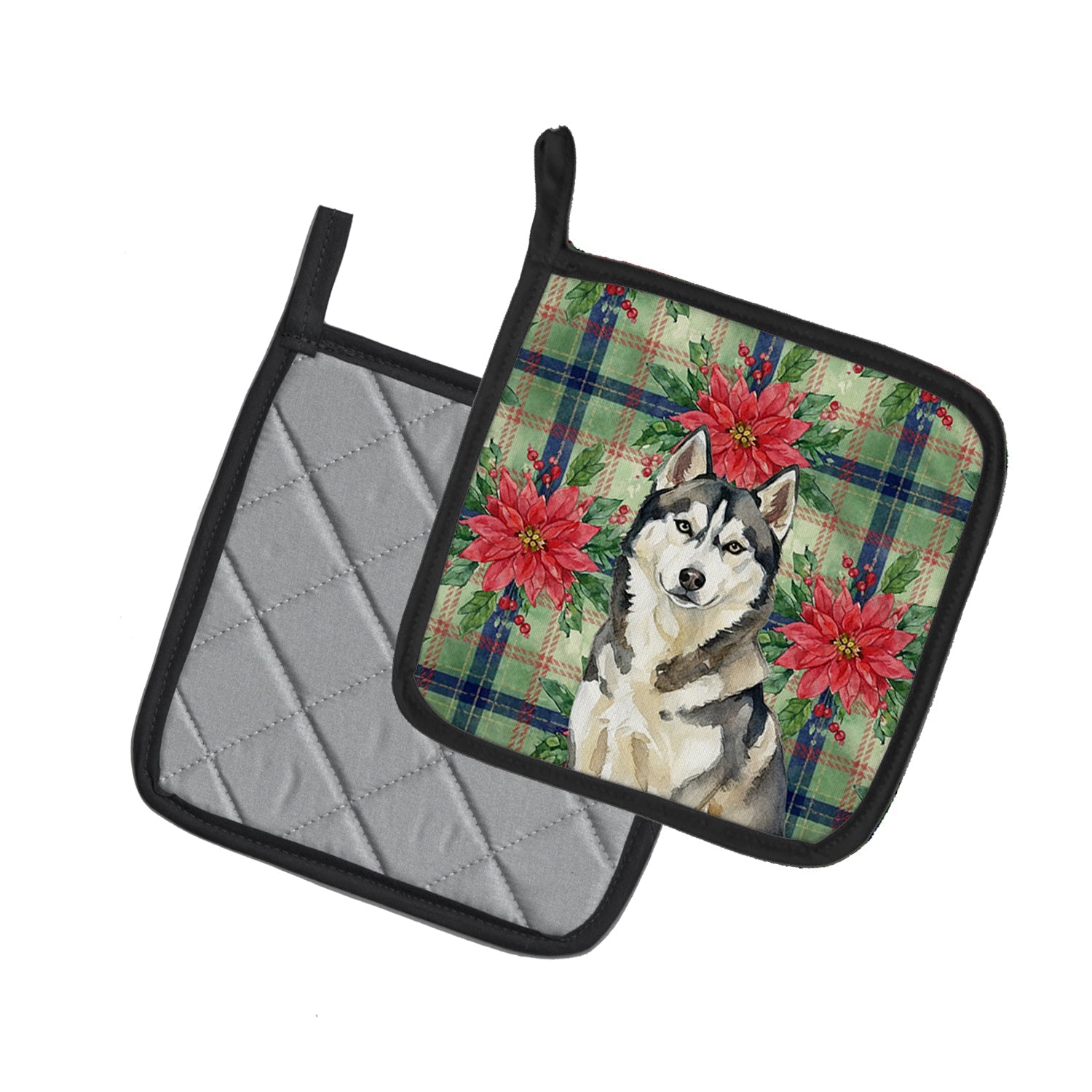Agouti Siberian Husky Christmas PoinsettIas Pot Holder Set of 2 Heat Resistant Quilted Hot Pads 7.5 x 7.5 Inch, Insulated Kitchen Trivets for Cooking & Baking