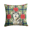 Agouti Siberian Husky Christmas PoinsettIas Decorative Throw Pillow 18x18 Indoor Outdoor Accent Cushion, Fabric Cover with Insert for Sofa, Bed, Porch & Living Room