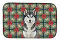 Siberian Husky Christmas PoinsettIas Dish Drying Mat Absorbent Dish Drying Mat Pad for Kitchen Counter Dish Drainer Mat for Countertop, 14 x 21", Multicolor