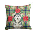 Siberian Husky Christmas PoinsettIas Decorative Throw Pillow 14x14 Indoor Outdoor Accent Cushion, Fabric Cover with Insert for Sofa, Bed, Porch & Living Room