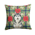 Siberian Husky Christmas PoinsettIas Decorative Throw Pillow 18x18 Indoor Outdoor Accent Cushion, Fabric Cover with Insert for Sofa, Bed, Porch & Living Room