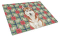 Red and White Siberian Husky Christmas PoinsettIas Cutting Board Tempered Glass Kitchen Cutting Surface, Heat Resistant Chopping, Non-Slip Feet, Food Prep & Serving