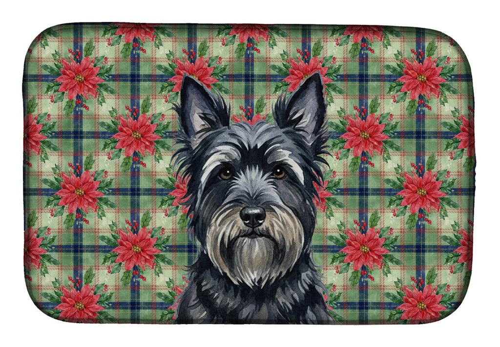 Black Skye Terrier Christmas PoinsettIas Dish Drying Mat Absorbent Dish Drying Mat Pad for Kitchen Counter Dish Drainer Mat for Countertop, 14 x 21", Multicolor