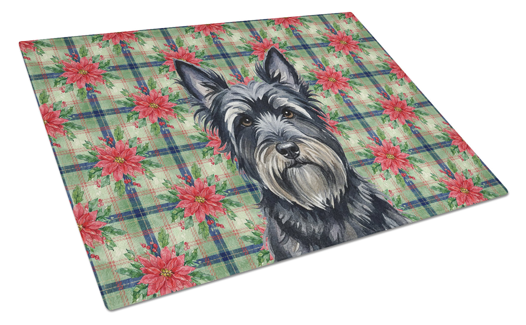 Black Skye Terrier Christmas PoinsettIas Cutting Board Tempered Glass Kitchen Cutting Surface, Heat Resistant Chopping, Non-Slip Feet, Food Prep & Serving